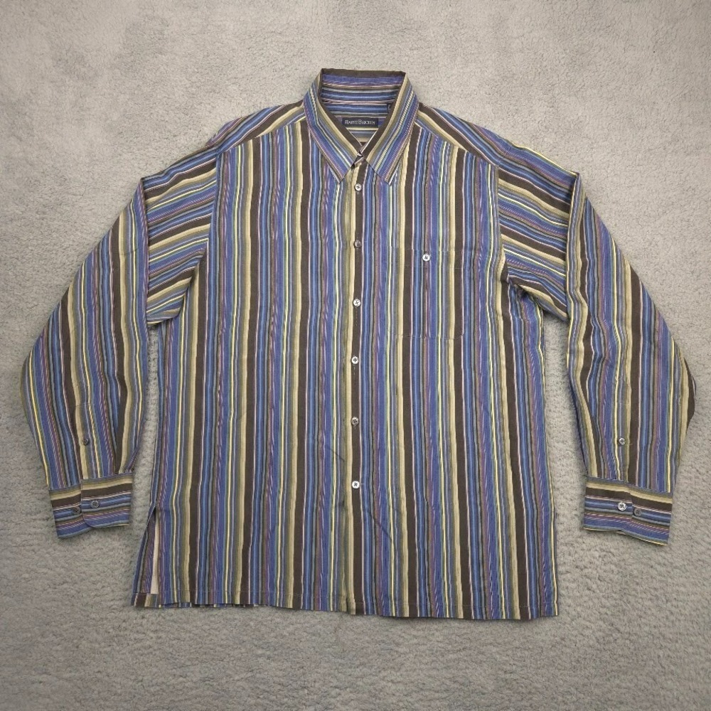Barry Bricken Striped Button Up Shirt Mens XL Multicolor Silk Blend Long Sleeve